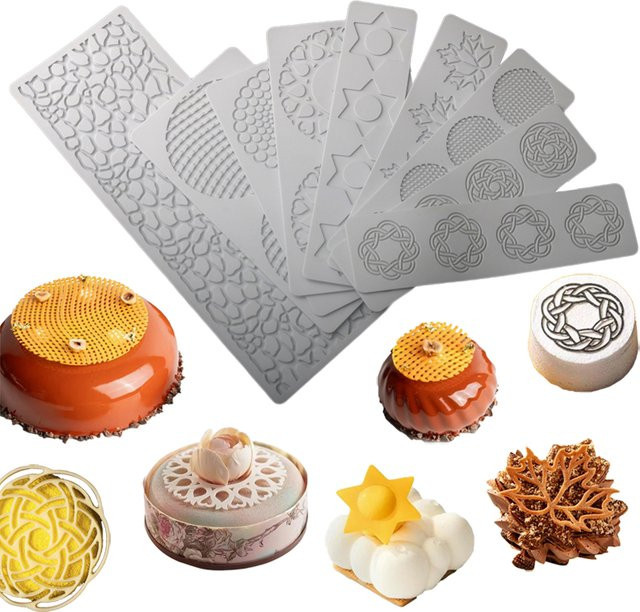 Silikon Backmatte mit geometrischem Linien-Design in Weiß für Schokoladen- und Kuchendekorationen - Bild 1