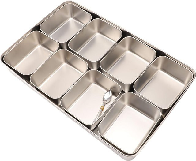 Fishine Edelstahl Gewürzbox mit 8 Fächern und Deckel in Weiß und Silber - Bild 1