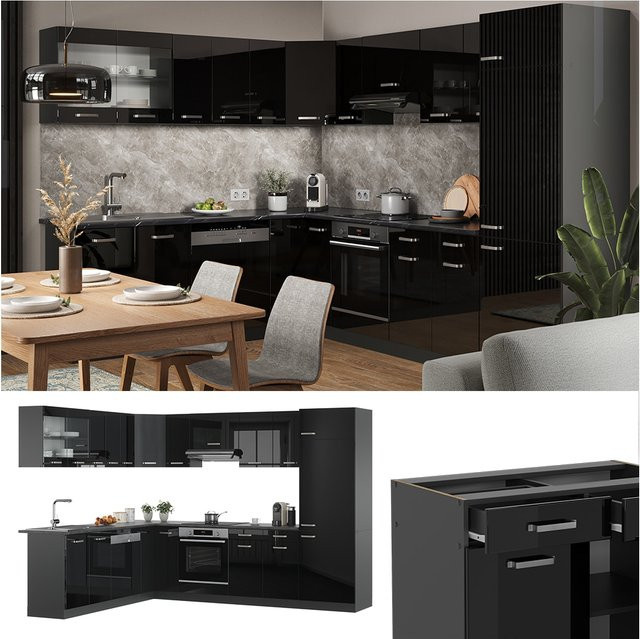 Vicco R-Line Eckküche modern in Anthrazit und Schwarz mit Hochglanz-Finish B/T/H: 287 x 227 x 206,8 cm - Bild 1