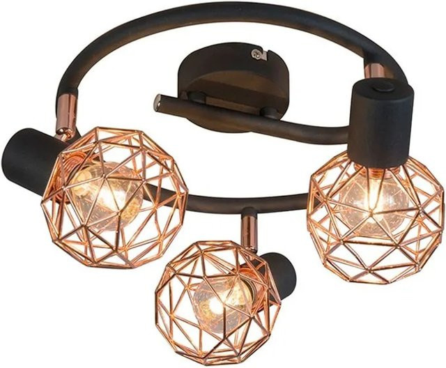 QAZQA Moderner Deckenstrahler in Schwarz und Kupfer mit 3-flammigem Mesh-Design, dimmbar, E14 - Bild 1