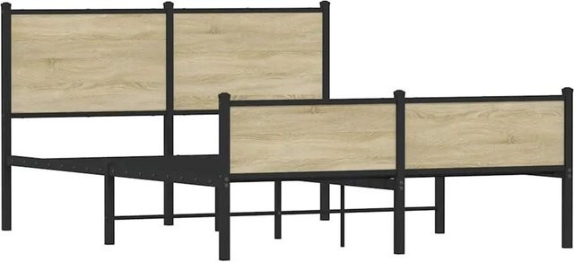 vidaXL Metallbett in Sonoma-Eiche ohne Matratze, Farbe Braun, B/T/H: 137 x 190 x 91,5 cm - Bild 1