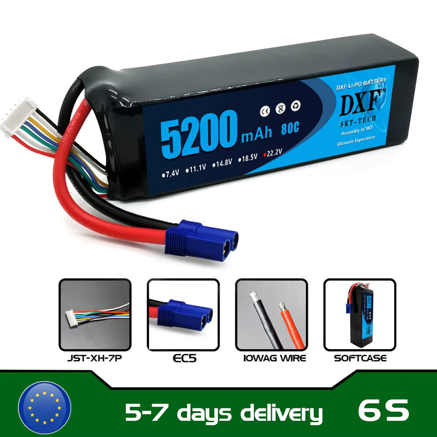 DXF 6S LiPo Batterie 22,2V 5200mAh 80C mit EC5 Stecker im Softcase für RC Buggy Truggy Offroad und Flugzeuge - Bild 2
