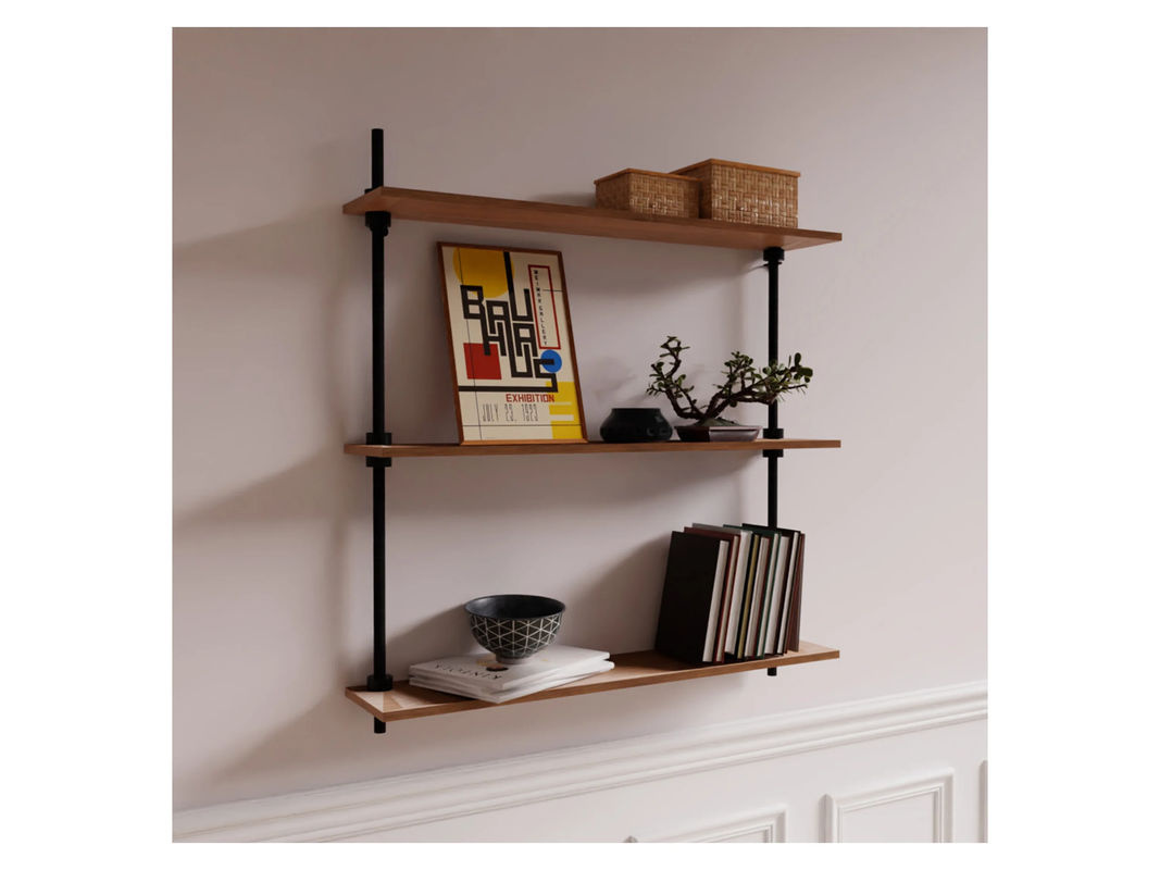 AR Shelving Wandregal DECO in Eiche und Schwarz mit verstellbaren Regalböden, B/H/T: 92,5 x 85 x 17,5 cm - Bild 3