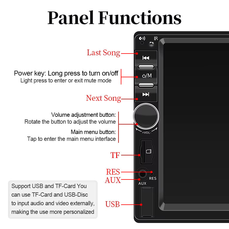 Hippcron 1DIN Multimedia MP5-Player Autoradio mit 7 Zoll HD-Touchscreen, Bluetooth, USB, Aux-Eingang, Mirror Link und Kameraunterstützung in Schwarz - Bild 5