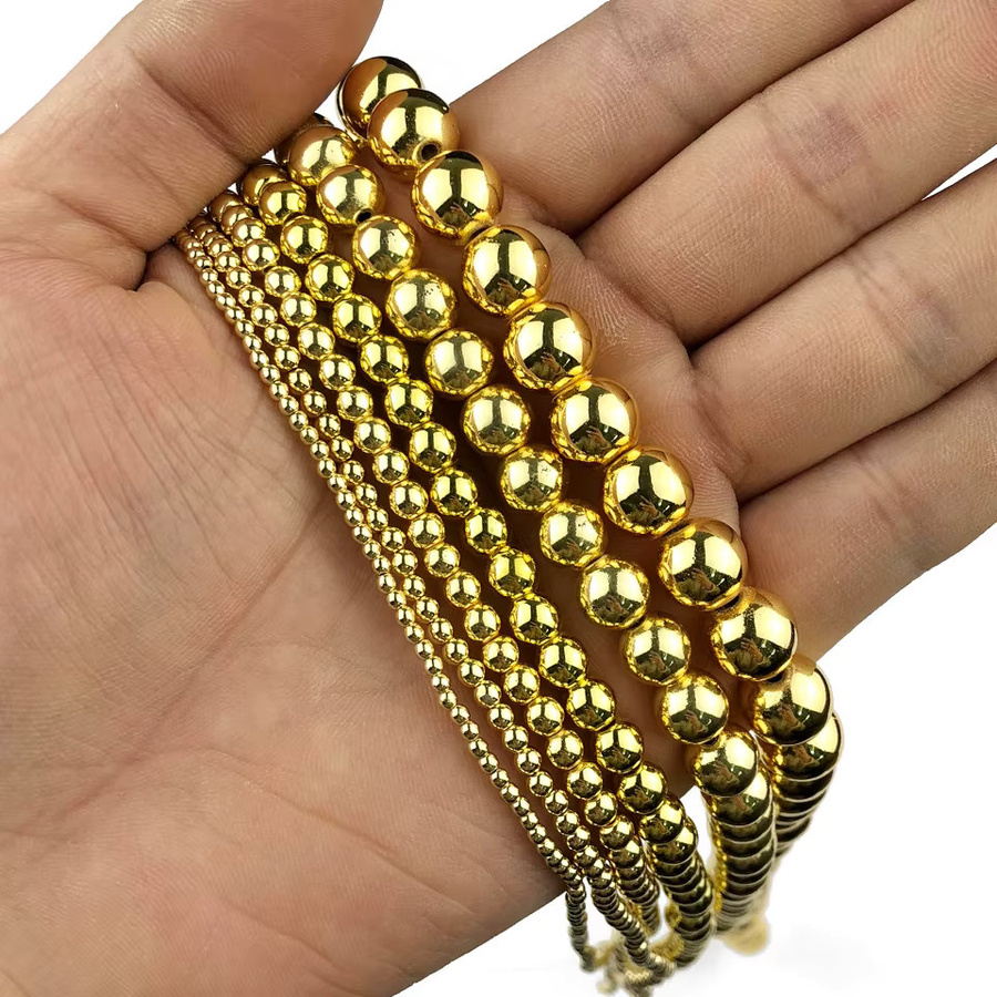 JHNBY Perlen Hämatit, Naturstein, Gelbgold, Unisex - Bild 3