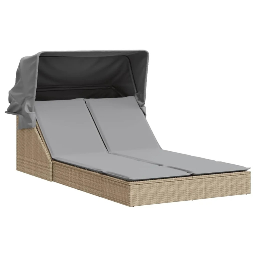 vidaXL Doppel-Sonnenliege aus Poly Rattan mit Sonnendach und Auflagen in Beige, B/T/H: 108 x 236 x 102/110 cm - Bild 2