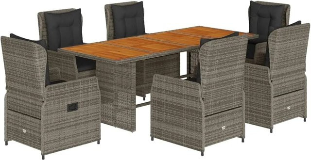 vidaXL 7-teilige Garten-Essgruppe aus PE-Rattan und Akazienholz in Grau mit Kissen - Bild 1