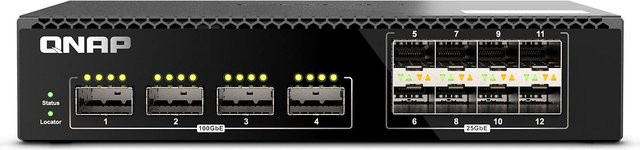 QNAP QSW-M7308R-4X Managed Switch in Schwarz mit 4 x 100 Gigabit QSFP28 und 8 x 25 Gigabit SFP28 zur Rack-Montage - Bild 1