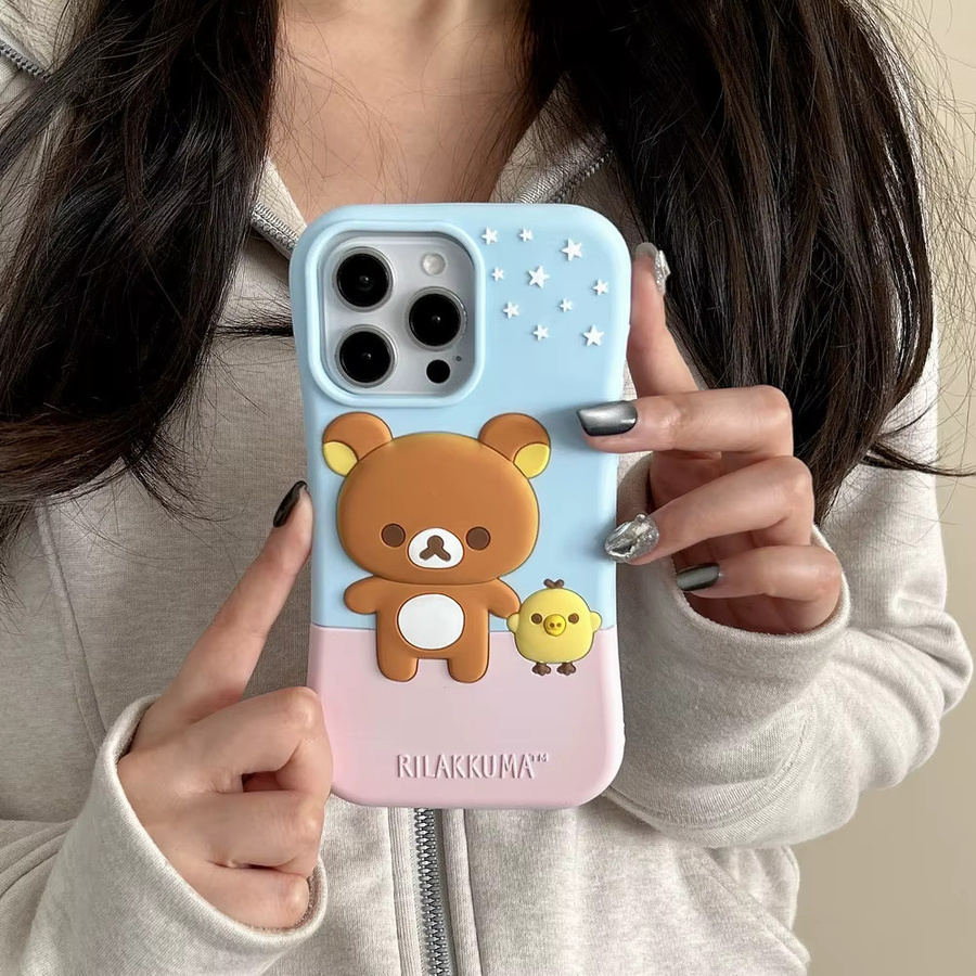 Potdemiel Rilakkuma Bär Handyhülle aus weichem Silikon für iPhone 11 bis iPhone 17 Pro Max mit 3D-Stereoskop-Design und Stoßfestigkeit - Bild 3