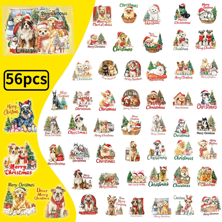 56-teiliges Set transparente PET-Aufkleber mit Weihnachtshund von BulingBulingStickers Store in Multicolor für Kindergeschenke, Notizbücher und Handyhüllen - Bild 2
