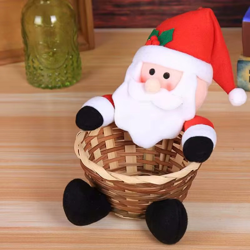 Weihnachtlicher Süßigkeiten-Aufbewahrungskorb im Santa Claus Design, bunt, aus Rattan und Bambus - Bild 3