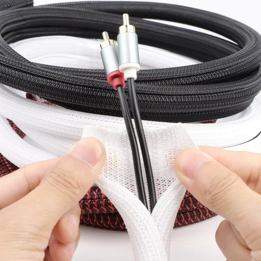 Split-Kabelhülse aus PET in Schwarz, geflochtene isolierte und selbstschließende Ummantelung für USB-C und Stromkabel, 6mm bis 50mm - Bild 3