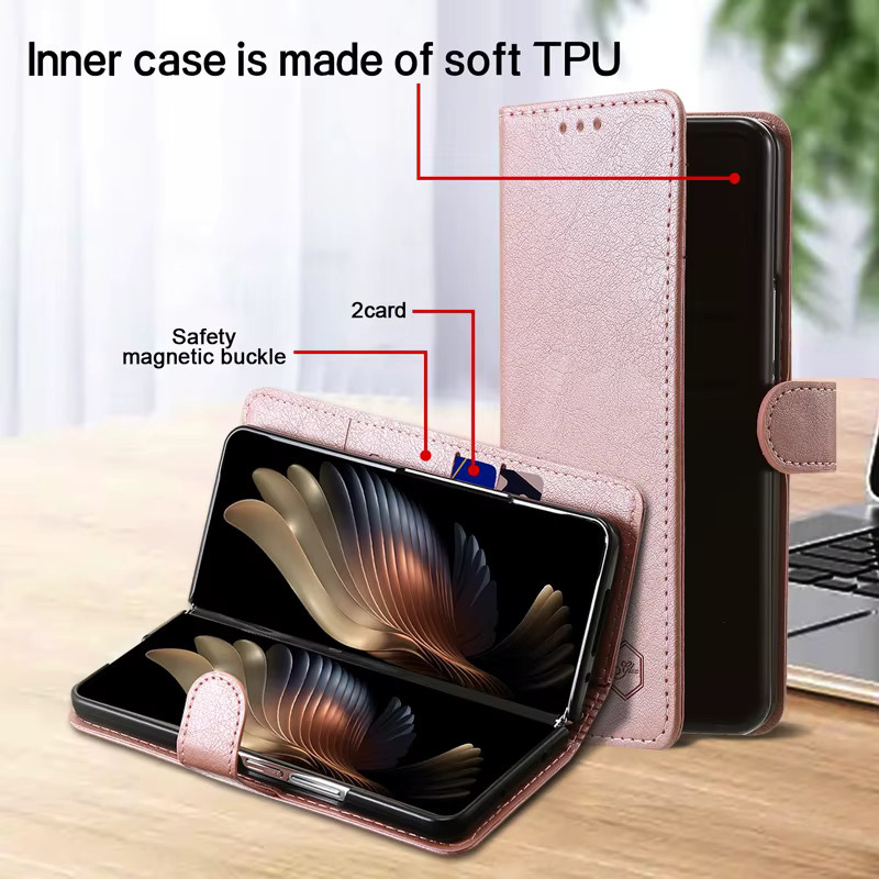 Samsung Handyhülle aus PU-Leder für Galaxy Z Fold 6, Z Fold 4 und Z Fold 3 mit Kartenhalter und Ständer in Blau - Bild 2