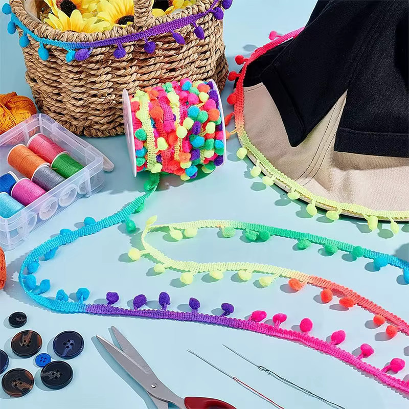 Regenbogenfarben Pom Pom Spitzenbesatz Kugelband für DIY Handwerk und Nähen, Multicolour, 18,3 Meter - Bild 5