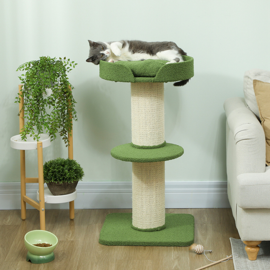 PawHut Kratzbaum Grün mit Sisalstämmen und Kissen, mehrstöckiger Katzenturm für mittelgroße Katzen, Höhe: 91 cm - Bild 2