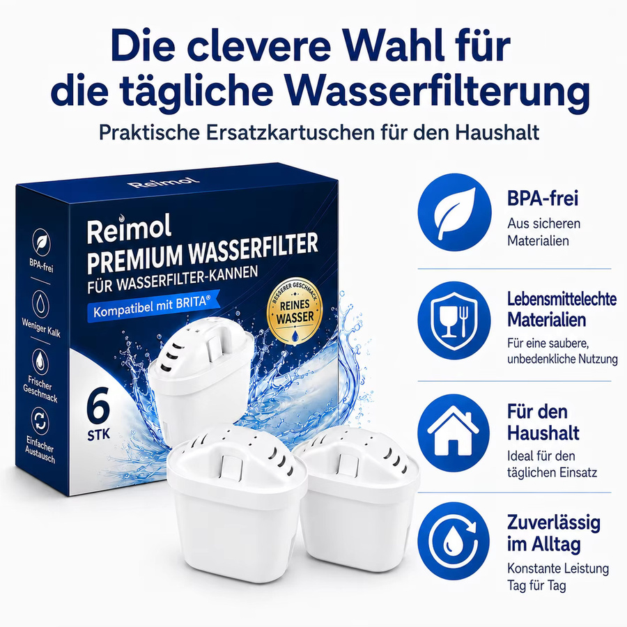 Reimol Wasserfilter Kartuschen 6er Set in Weiß, Ersatz für Brita Maxtra+ Filterkartuschen, kompatibel mit Brita Marella, Style, Elemaris XL, Aluna und Mavea Elemaris Systemen - Bild 3