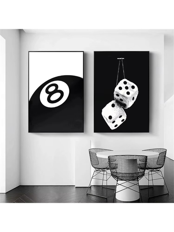 Modernes Billard-Kunstposter Nr. 8 von Potdemiel als Leinwanddruck in Schwarz-Weiß für deine Wanddekoration - Bild 4