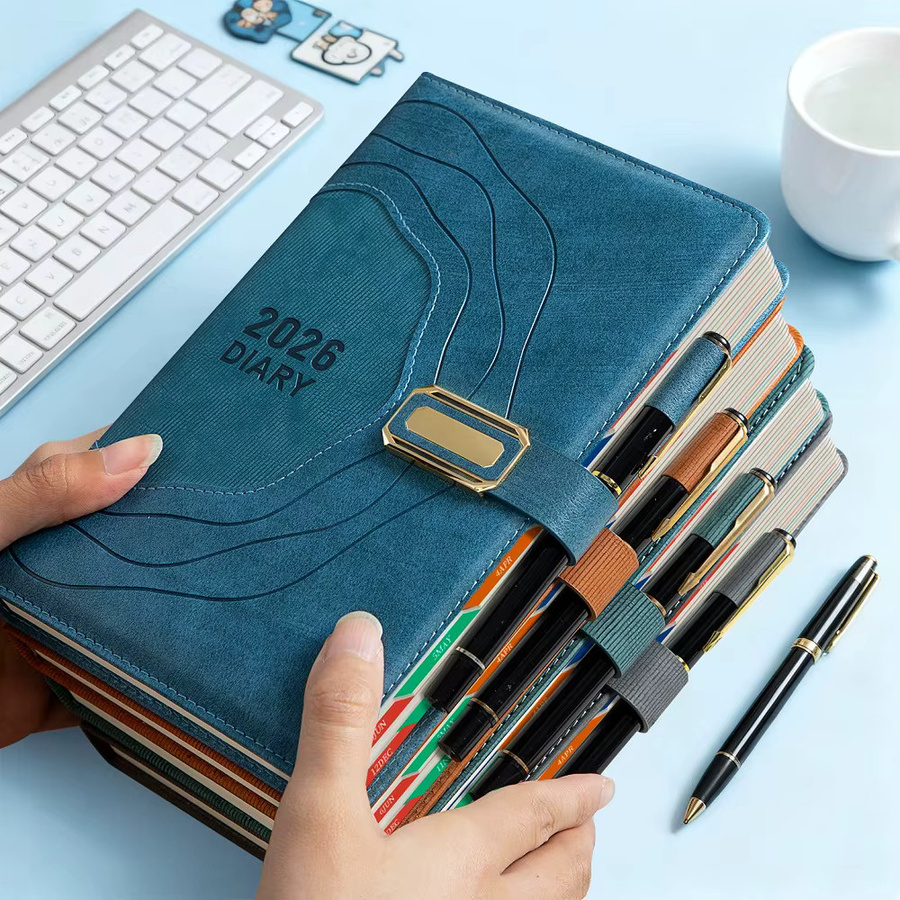 Englischer Tagesplaner 2026 in A5 mit Hardcover, 365 Tage Daily Agenda Notizblock, Blau - Bild 2