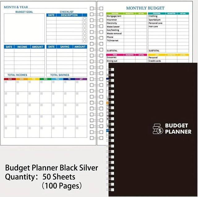 Allbestart Budgetplaner Monatsbudgetbuch mit 50 Blättern, Undatiert Finanzplaner mit Ausgaben-Tracker, Schwarz, PVC Hardcover - Bild 1