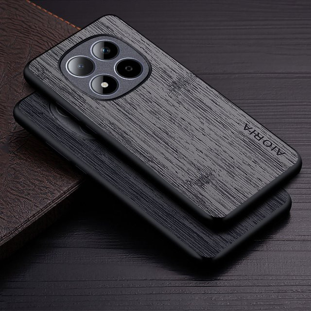 Luxus Handyhülle mit Bambus-Holzmuster aus Leder für Xiaomi Poco M8, M7 und M6 Pro, Farbe: Braun - Bild 1