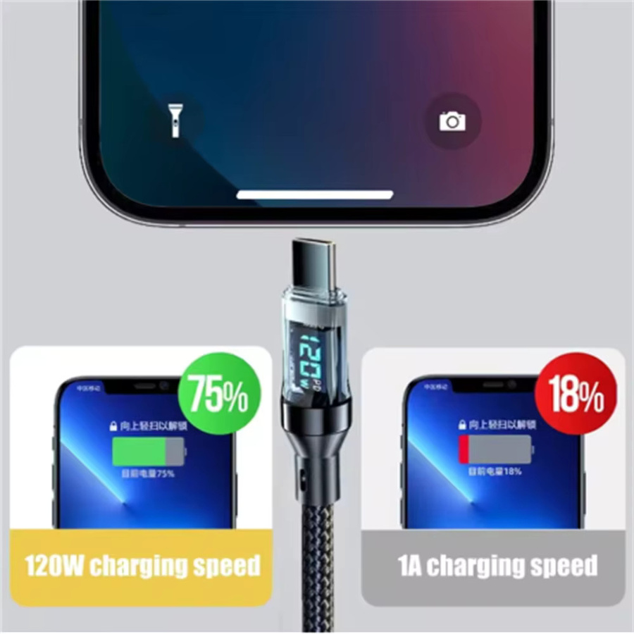 PD 100W USB-A auf USB-C Schnellladekabel mit digitaler Anzeige in Schwarz - Bild 3