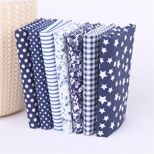 7-teiliges Set aus Baumwollstoff für DIY-Näharbeiten und Handwerk in Blau - Bild 1