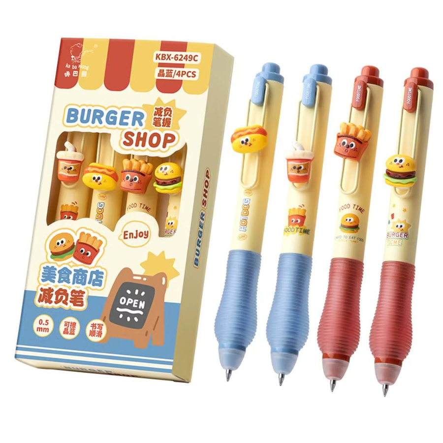 4er Pack Cartoon Löschbare Gel Stifte mit 0,5mm Spitze, Schnelltrocknende Tintenkugelschreiber in Schwarz und Blau für Schüler - Bild 1