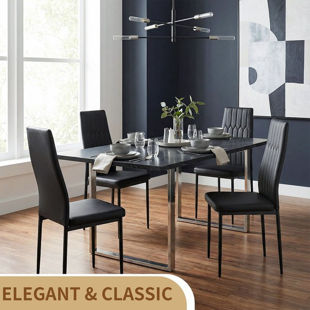 Homfa 4er-Set moderne Esszimmer-Akzentstühle aus Leder in Weiß - Bild 1