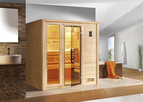 WEKA Massivholzsauna Bergen 1 aus Fichtenholz mit Glastür und Fenstern, braun, B/T/H: 198 x 148 x 203,5 cm - Bild 2