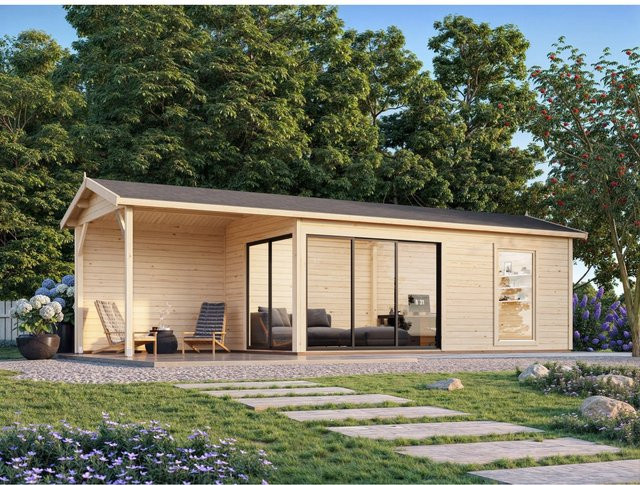 Palmako Gartenhaus Amanda aus Fichtenholz in Hellbraun mit Satteldach B/T/H: 873 x 300 x 280 cm - Bild 1