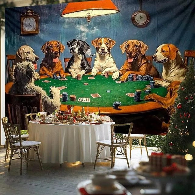 Wandteppich Hund spielt Poker Digitaldruck aus Polyester, Lustiger Tier-Wandbehang für Wohnzimmer, Schlafzimmer oder Büro, B/H: 90 x 150 cm, Mehrfarbig, JMG Household Supplies - Bild 1