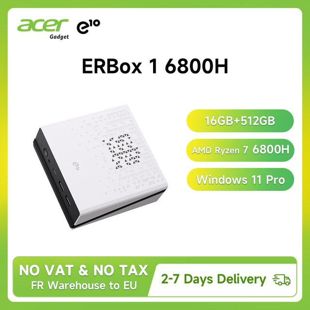 Acer Gadget E10 Mini PC ERBox in Weiß mit AMD Ryzen 7 6800H, 16GB LPDDR5, 512GB SSD, Windows 11 Pro, WiFi6 und Bluetooth 5.3 - Bild 1