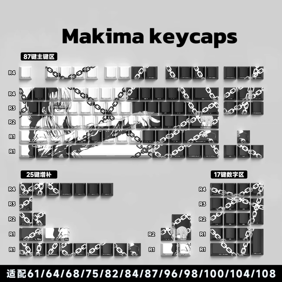 Chreey Makima Anime Tastenkappen Set aus PBT mit Dye-sub Beschriftung, 129 Tasten, Multicolour, passend für mechanische Tastaturen 64/68/71/108 Layout - Bild 5