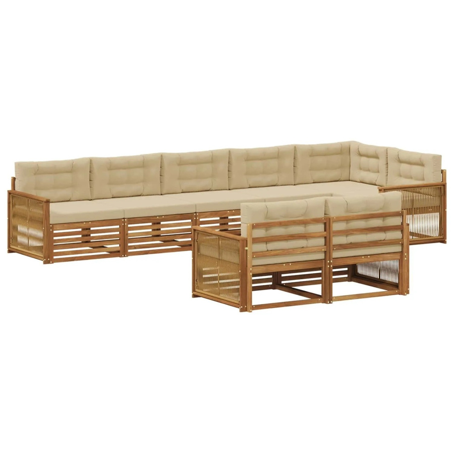 vidaXL Outdoor-Sofagarnitur aus Akazienholz in L-Form mit Kissen, Natur und Beige - Bild 2