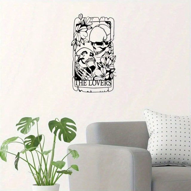 CIFBUY Bohemian Gothic Wandkunst Totenkopf Paare aus Metall in Schwarz als handgemachte Eisen Wandskulptur im Vintage-Stil für Indoor und Outdoor - Bild 1