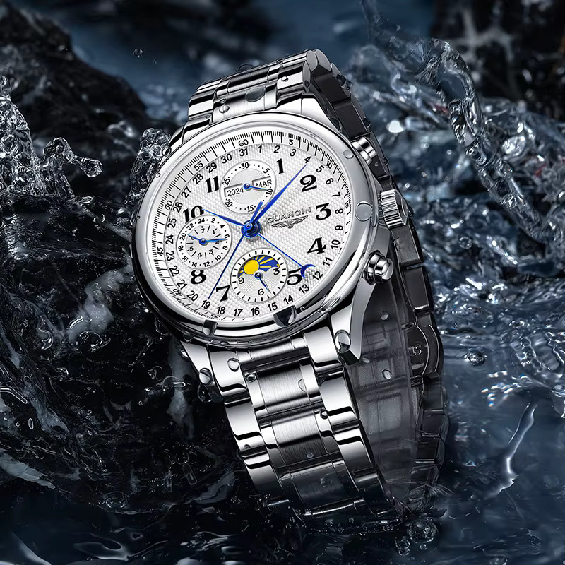 GUANQIN Armbanduhr, Automatik, Edelstahl, Leder, Silber, Herren - Bild 3