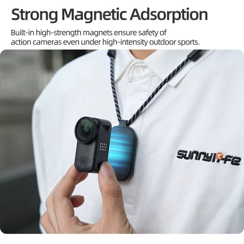 Magnetische Kamerahalterung als Halsband für DJI Osmo Nano und Insta360 GO 3S/GO 3, verstellbarer Nackengurt in Schwarz - Bild 2