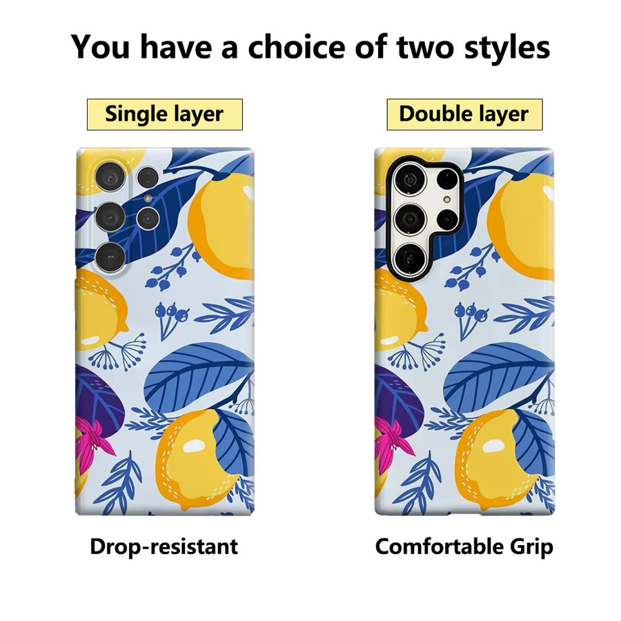 Handyhülle mit Zitronen- und Blumenmuster für Samsung Galaxy S25 Ultra, S24 und S23 Ultra Plus in Multicolour mit glänzender doppellagiger Rückseite - Bild 2