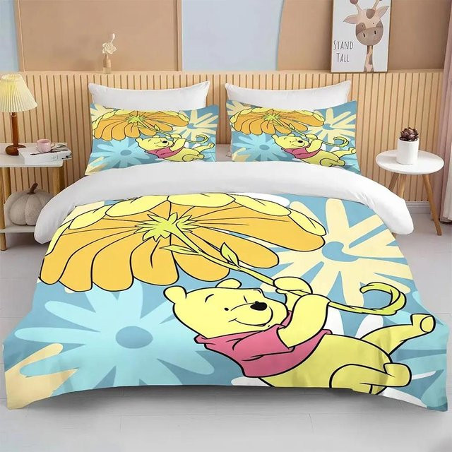 Winnie Puuh Bär Bettwäsche-Set aus Mikrofaser mit Bettbezug und Kissenbezug, Mehrfarbig, B/H: 210 x 210 cm - Bild 1
