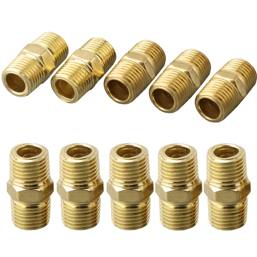 LeeandHan Messing Rohr Hex Nippel Fitting Schnellkuppler Adapter Set, 10 Stück, 1/4 Zoll BSP Stecker auf Außengewinde für Wasser, Öl und Luft - Bild 2