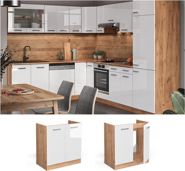 Vicco Spülenunterschrank R-Line Küchenschrank in Weiß und Gold, Breite: 80 cm, Höhe: 81,6 cm, Tiefe: 46 cm - Bild 1