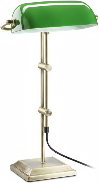 Relaxdays Bankerlampe aus Metall und Glas in Grün mit Messingfarben, höhenverstellbar und schwenkbar, B/T/H: 27 x 18 x 52 cm - Bild 1