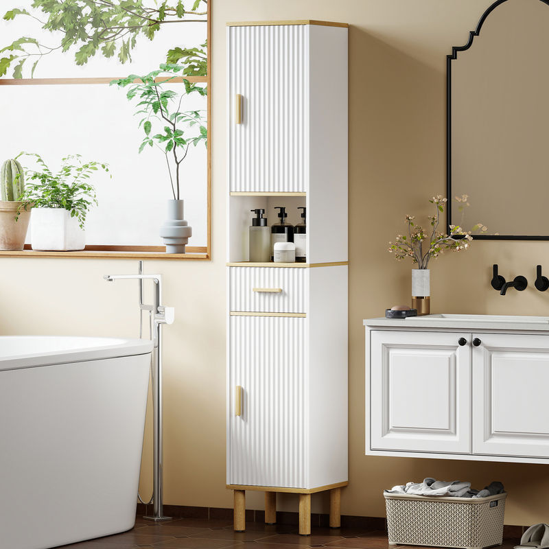 HOMCOM Badezimmerschrank in Weiß mit Schublade und verstellbaren Einlegeböden, B/T/H: 31,5 x 29,7 x 171,5 cm - Bild 2