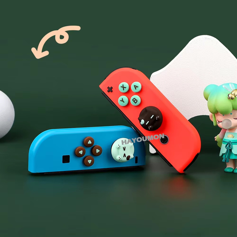 Pogopirate Katzen-Joystickschutzkappen und ABXY-Tasten-Aufkleber-Set für Nintendo Switch und Switch Lite, Multicolor - Bild 3