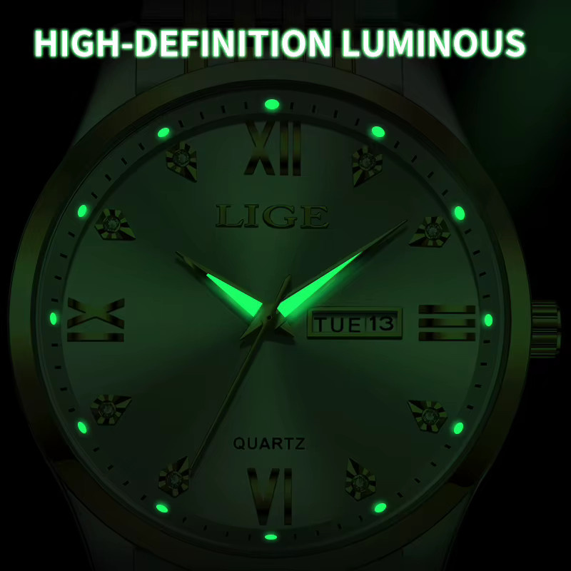 LIGE Armbanduhr Quarz, Edelstahl, Wochentag, Datum, Herren - Bild 5
