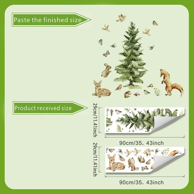 Everyday Home Selbstklebende Wandaufkleber mit Wald-Thema Kiefernbaum und Tieren in Beige, Breite: 30 cm, Höhe: 90 cm - Bild 1