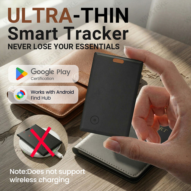 Peocke Android Wallet Tracker Karten-Tracker-Tag in Schwarz, Kompatibel mit Google Find My Device, Wasserdichtes GPS-Ortungsgerät für Schlüssel und Gepäck - Bild 1