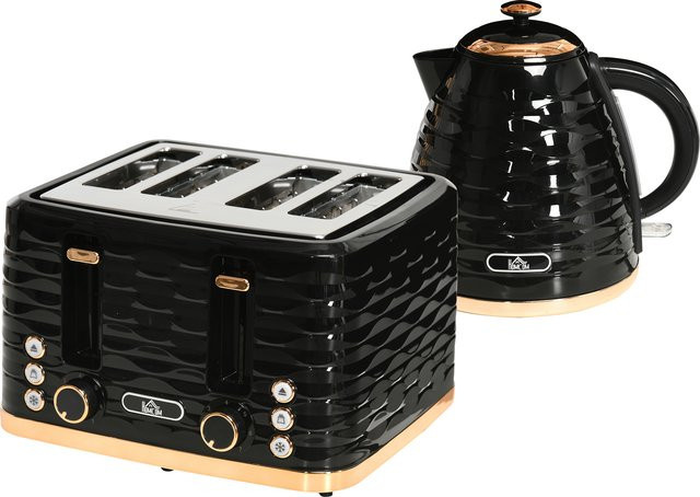 HOMCOM Frühstücks-Set mit Wasserkocher und 4-Scheiben-Toaster in Schwarz, 2200 W mit 1,7 l Fassungsvermögen - Bild 1