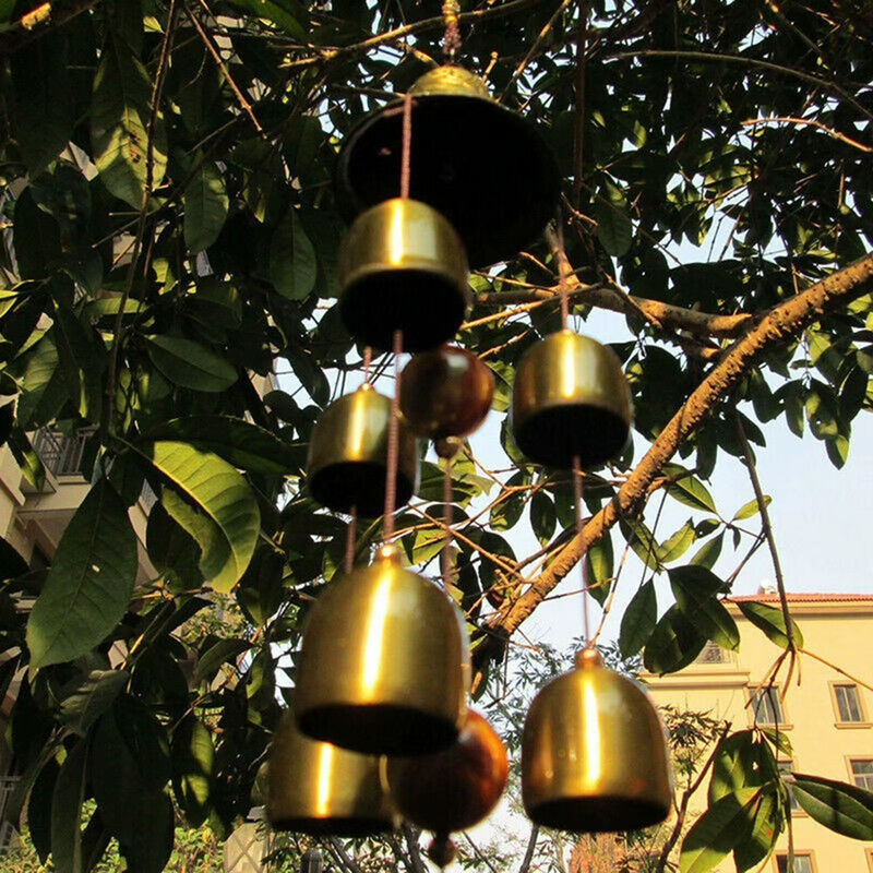 6 Kupferglocken aus Metall als hängende Windspiele in Gold und Alufarben für Garten und Hof im Bohemian-Stil - Bild 5