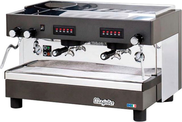 Magister Siebträgermaschine 2-gruppig automatisch HRC in Silber/Schwarz B/H/T: 76 x 52,5 x 49,2 cm